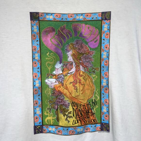 Pink Floyd Beige Crewneck Marquee London Graphic Tshirt Cropped Tee Womens Large - Picture 2 of 4